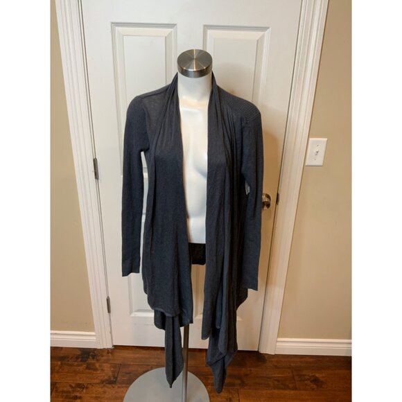 Lululemon Gray Cashmere Blend Asymmetrical Rib Knit Sleeve Cardigan, Size M - Picture 1 of 6